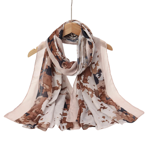 Ramadan Hijab with Camouflage Pattern 80x180 cm Polyester Scarf in Beige and Brown for Everyday Wear