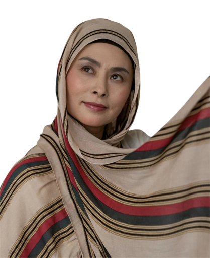 Ramadan Hijab with Striped Design 80x180 cm in Beige, Red and Black for Festive Wear