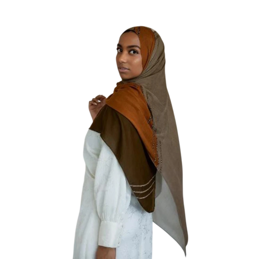 Ramadanowy hidżab z kontrastowym wykończeniem 80x180 cm z poliestru w brązowym kolorze do noszenia na co dzień i na specjalne okazje