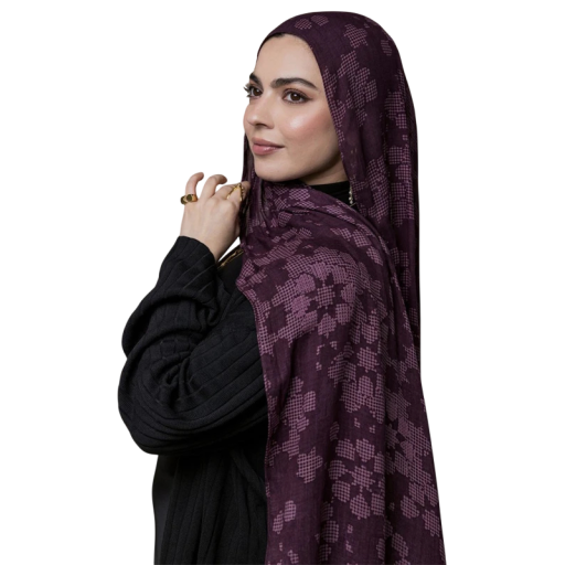 Ramadánski hidżab w kwiatowy wzór 80x180 cm z poliestru w kolorze wina do codziennego i świątecznego noszenia