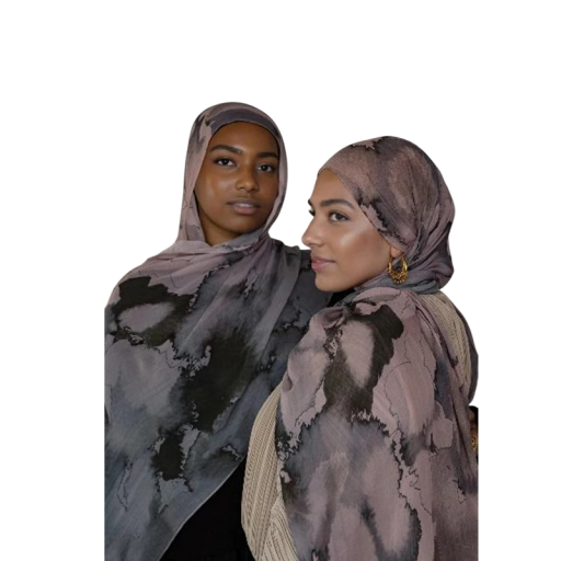Ramadánski hidżab z akwarelowym wzorem 80x180 cm z poliestru w szaro-różowym kolorze do codziennego i świątecznego noszenia