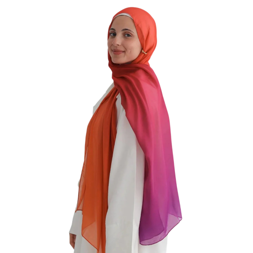 Ramadánsky hidžáb s farebným prechodom 80x180 cm polyesterový šál v oranžovej a ružovej farbe na nosenie