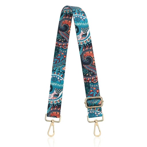 Ramienny pasek do torebki 80–140 x 3,8 cm Niebiesko-turkusowy wzór ornamentowy Regulowany pasek zapasowy do torby Crossbody