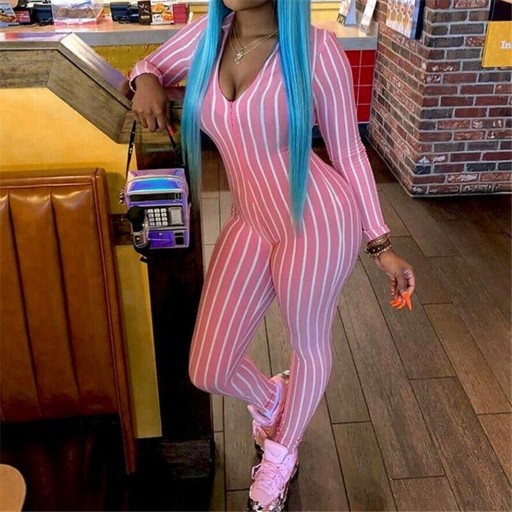Randig jumpsuit för kvinnor A2067