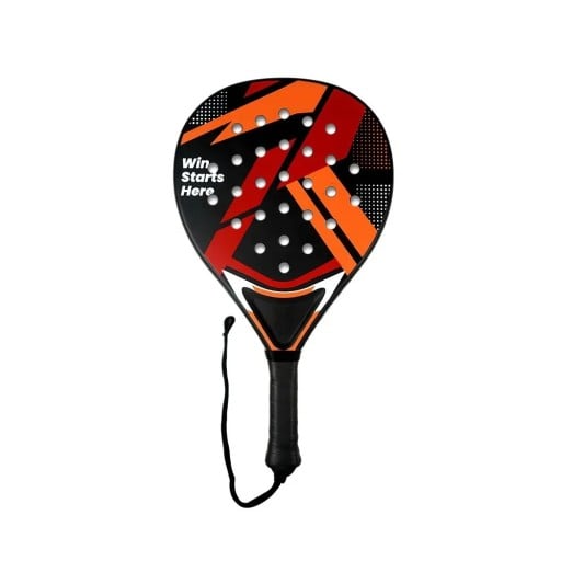 Raquette de padel Cadre en plastique ABS Noyau en mousse souple Réseau en nylon Surface perforée Dragonne Noire-orange Pour les courts de padel