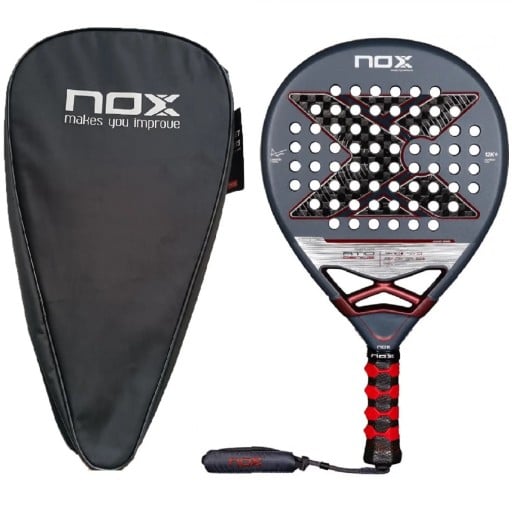 Raquette de Padel NOX AT10 Genius 12K carbone 12K surface cadre en carbone housse de protection Grise et rouge Agustín Tapia pour joueurs avancés série luxe