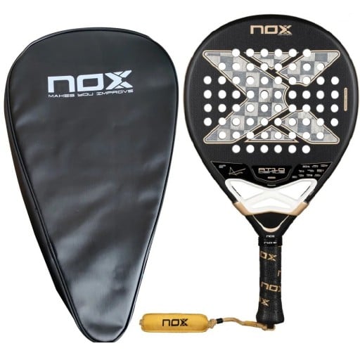 Raquette de Padel NOX AT10 Genius 18K carbone 18K surface cadre en carbone étui de protection Noir et or Agustín Tapia pour joueurs avancés série luxe