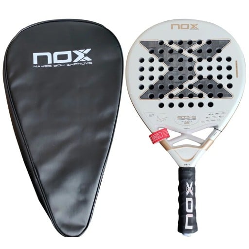 Raquette de Padel NOX AT10 Genius Xtreme 12K carbone 12K cadre en carbone housse de protection Blanche et dorée Agustín Tapia pour joueurs avancés luxury series