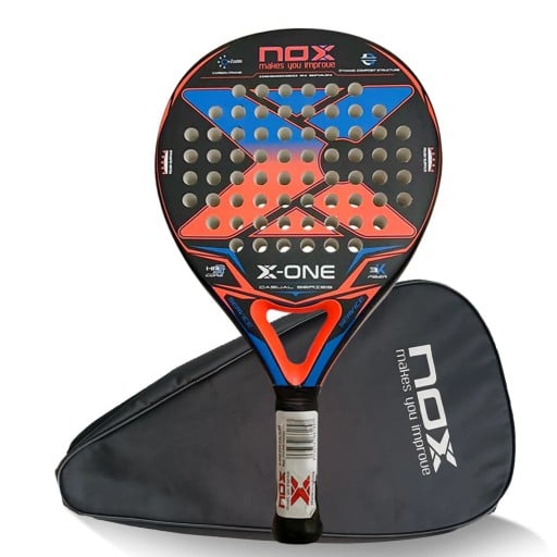 Raquette de Padel NOX X-One EVO cadre en carbone surface 3K fibre poignée en carbone housse de protection Orange et bleu pour jeu récréatif sur le court