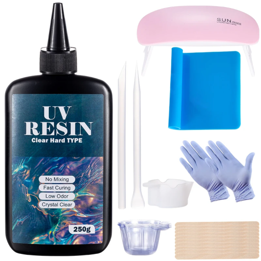 Rășină UV și lampă pentru artizanat, kit pentru rășină epoxidică transparentă, tip dur, bijuterii, turnare cu lipici, matrițe DIY, artizanat