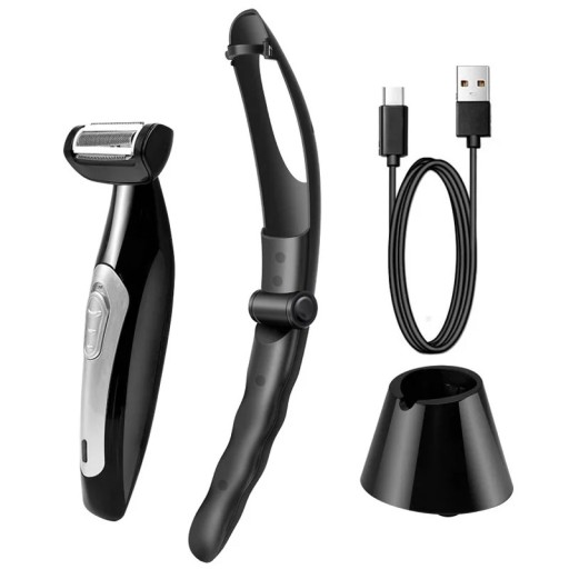 Rasoir electric pentru spate și corp cu mâner pliabil 38 cm încărcare USB negru pentru spate, piept și axile