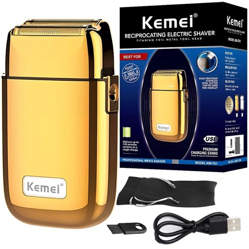 Rasoir électrique en métal pour hommes Rasoir rechargeable doré Rasoir rotatif pour la tête 11,5 x 6,8 cm