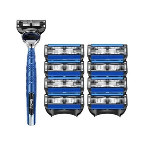Rasoir manuel à lames à six couches Rasoir manuel pour homme avec 8 têtes de rechange Rasoir avec des lames en acier inoxydable