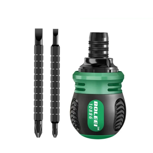 Ratchet Screwdriver 8.5 cm with Ergonomic Handle and 2 Double-Sided Bits Multifunctional Hand Tool for Screwing and Repairs