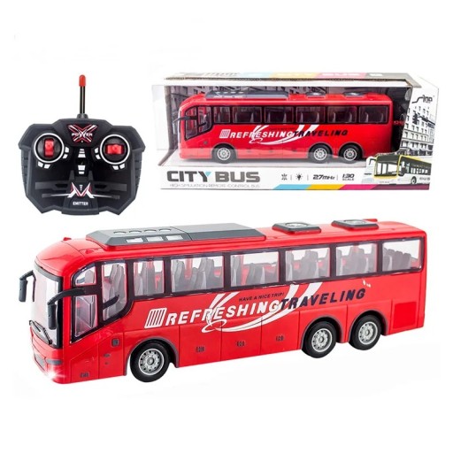 RC autobus 1:30 31,5×11,5×8 cm Elektrický model 27 MHz 4kanálové dálkové ovládání LED světla Městský turistický autobus pro děti
