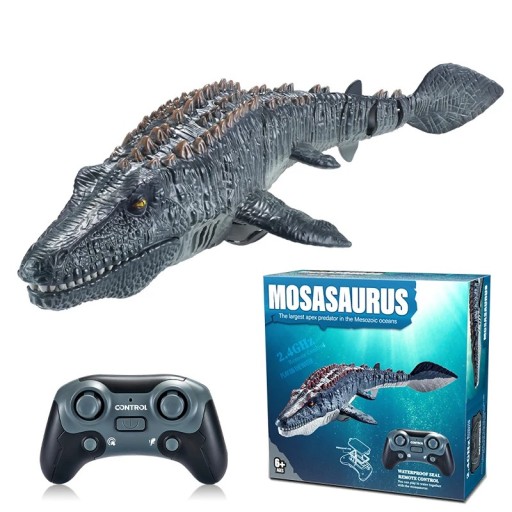 RC Mosasaurus 40 x 14,5 x 8 cm Dinosaure étanche 2,4 GHz portée de 50 m Crache de l'eau Démonstration automatique 30 min de fonctionnement 3,7 V 500 mAh