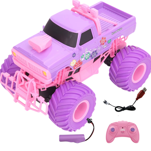 RC pickup 24×17×15,8 cm Roze elektrische auto op afstandsbediening 2,4G Offroad klimauto Rubberen banden Schokbestendig Cadeau voor kinderen