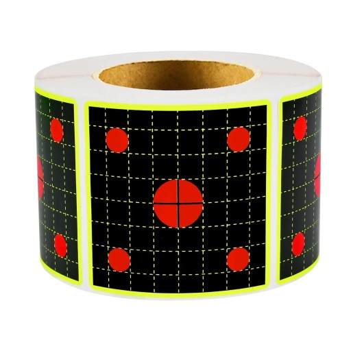 Reactive Self-Adhesive Targets 5.1 cm 2" 200 pcs on a Roll Square Training Target with Splash Effect Phosphorescent Yellow Hit Shooting Training