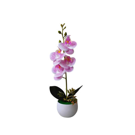 Realista műanyag orchidea növény cserépben 37x8,5 cm PP világos rózsaszín asztali dekoráció lakásba, irodába, belső térbe