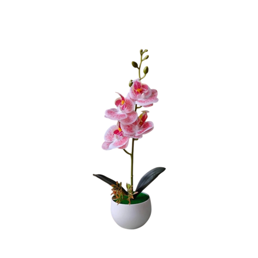 Realista művirág orchidea növény cserépben 37x8,5 cm PP rózsaszín asztali dekoráció lakásba, irodába, otthoni belső térbe