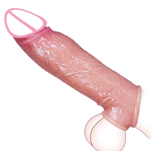 Realistický silikónový návlek na penis 22x4,5 cm s otvorom na semenníky, žilkovaním a prirodzeným odtieňom, diskrétne balenie