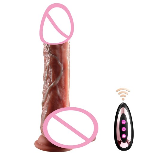Realistische siliconen vibrator met afstandsbediening, 10 vibratiestanden, zuignap, realistische textuur, discrete verpakking.