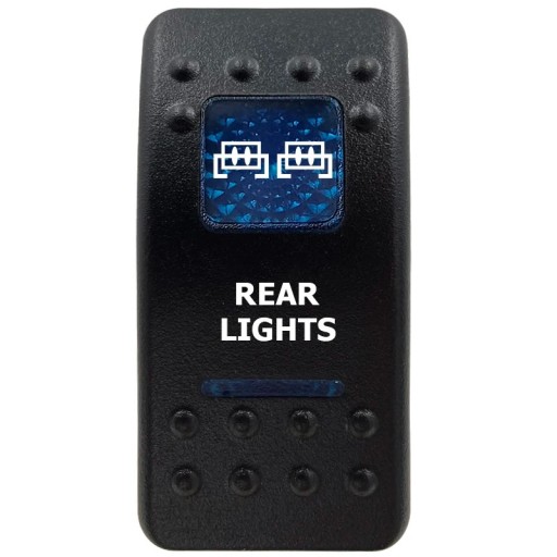 REAR LIGHTS egy pólusú 12V vízálló kapcsoló hátsó lámpákhoz kék LED háttérvilágítással fekete autókhoz és offroadhoz