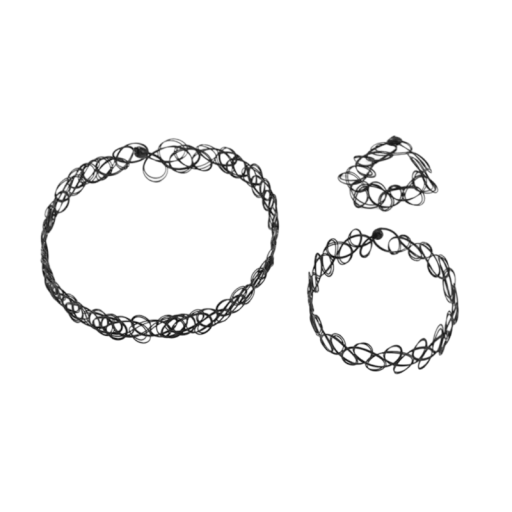Rebellisk sæt Choker Armbånd Ring Elastisk fleksibel størrelse Geometrisk tattoo design Moderne damesmykker sæt