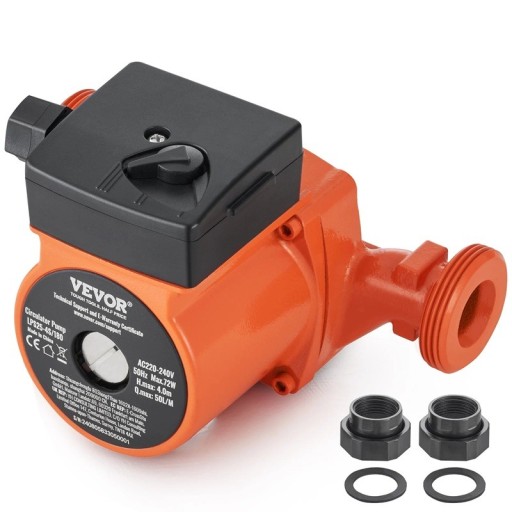Recirkulationspumpe til varmt vand LPS25-4S/180 flow 50 l/min effekt 72 W støbejernskrop løftehøjde 4 m orange til centralvarme og opvarmning