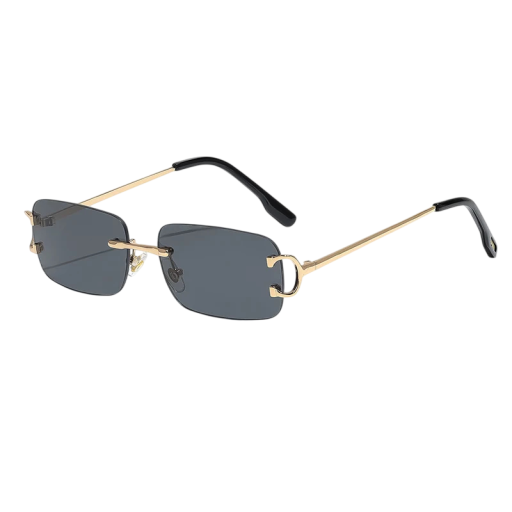 Rectangular Unisex Sunglasses UV400 Protection Width 130 mm and Temples 145 mm Rimless Lenses and Copper Frame For Travel and City