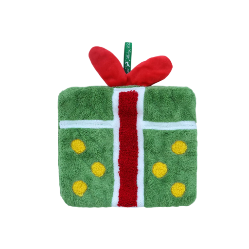 Ręcznik w kształcie świątecznego prezentu 20 × 24 cm polar zielony czerwony zawieszany ręcznik do kuchni łazienki dekoracja