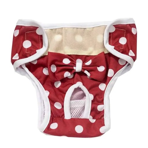 Red Spotty Dog Nappies Size M Waist Circumference 26-32 cm Protective Nappies Washable Hygienic Nappies for Bitches