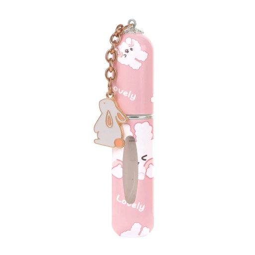 Refillable Perfume Atomiser with Keychain 5 ml 8 × 1.7 cm PP Plastic Pink with Bunny Motif Compact Travel Perfume Bottle