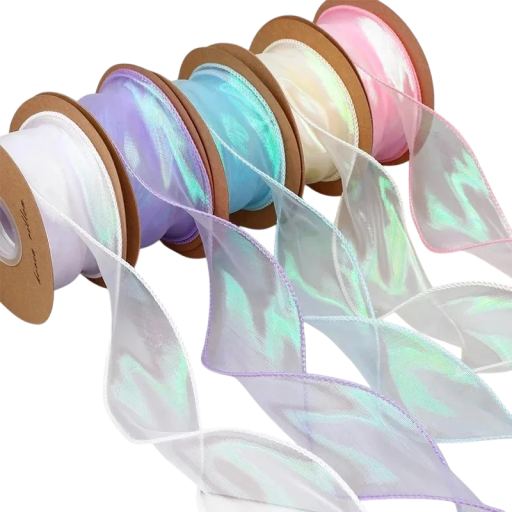 Reflecterend regenbooglint met golvende rand 4 cm x 9 m Glanzend decoratief lint voor cadeaus Decoratief lint voor verpakkingen Kerstdecoratie Handwerk