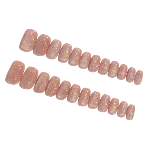 Reflective Nail Set for Home Manicure 24 pcs Square Artificial Nails with High Gloss and Glittery Surface for a Striking Look