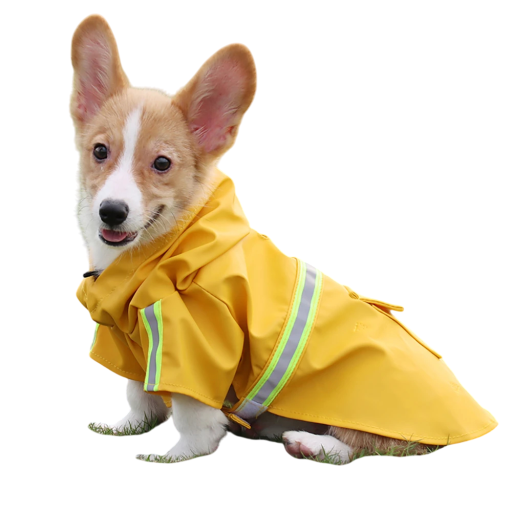 Regenmantel für Hunde mit Kapuze und reflektierenden Elementen 30–50 kg Größe 5XL 105 cm Brustumfang 85 cm Länge Tasche mit Klettverschluss Wasserdichter Hundemantel