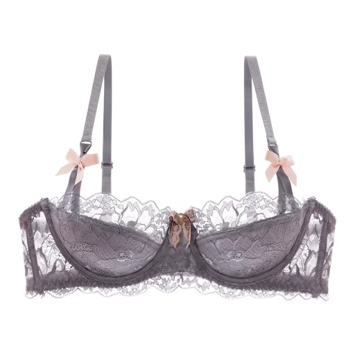 Reggiseno balconette in pizzo per donna con coppe modellate e fiocchi decorativi con motivo floreale e spalline regolabili