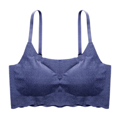 Reggiseno fitness senza cuciture da donna con imbottiture estraibili Spalline sottili Ampio bordo con orlo ondulato Maglina di nylon Per