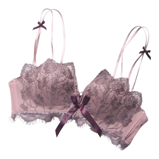 Reggiseno in pizzo da donna con ricamo floreale e fiocco in satin al centro con spalline doppie e fiocchetti con bordo ondulato