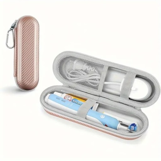 Reis etui voor elektrische tandenborstel 21 x 7,5 cm Harde EVA etui Waterdicht carbon ontwerp Ruimte voor oplader en tandpasta Karabijnhaak