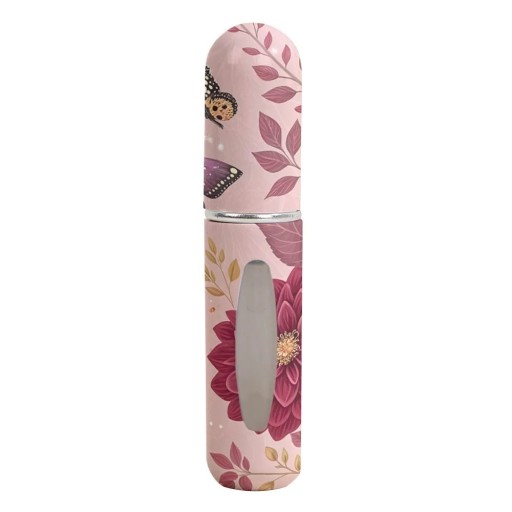 Reisatomizer voor parfums met spray 5 ml compacte navulbare flacon met venster roze met bloemen- en vlindermotief voor in de handtas