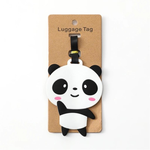 Reisbagage label met panda motief 10,5 × 10,5 cm siliconen zwart-wit identificatielabel voor koffer of reistasje