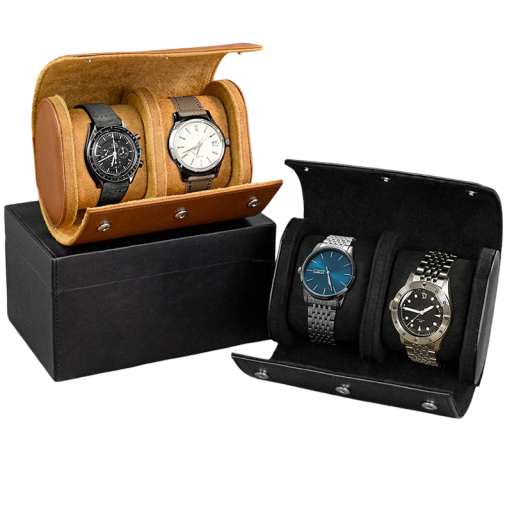 Reisdoos voor horloges 15 × 7 × 10 cm Rolorganizer voor 2 horloges met uitneembare kussentjes horlogedoos voor reizen