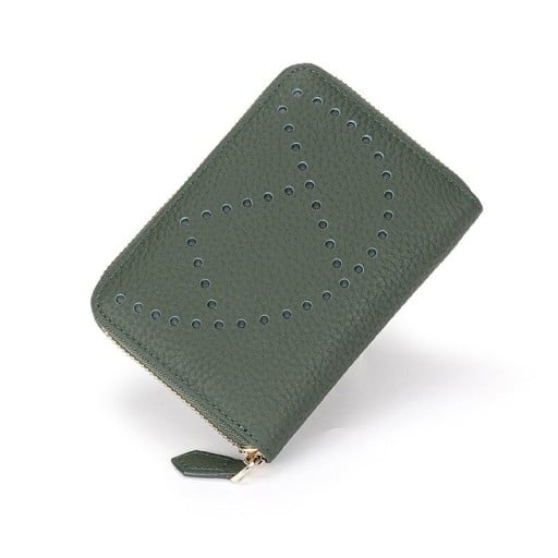 Reiseetui für Dokumente mit umlaufendem Reißverschluss Echtes Leder mit genarbter Oberfläche und dekorativer Perforation Maße 14 x 10 x 2 cm