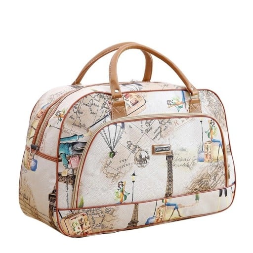 Reistas van PU leer en polyester met print Reistas voor weekend en vakantie met twee handvatten Hoofdcompartiment en voorvak met rits