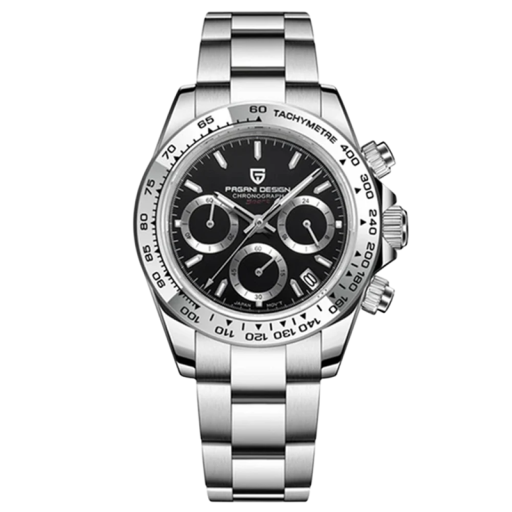Relógio de quartzo masculino com cronógrafo Vidro de safira 40 mm mostrador Caixa em aço inoxidável Pulseira 21 cm
