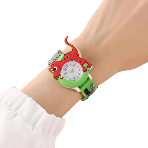 Relógios de criança com dinossauro 3D Pulseira de silicone Relógios analógicos Quartzo Mostrador colorido Relógios para crianças Cor azul ou verde