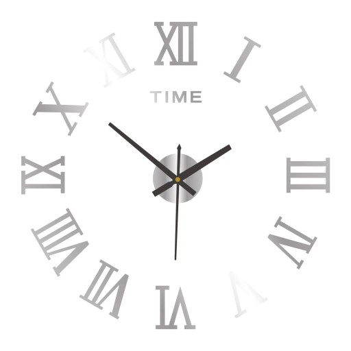 Reloj de pared autoadhesivo con números romanos 40 cm Diseño acrílico 3D Decoración moderna Efecto espejo Color negro Aspecto elegante