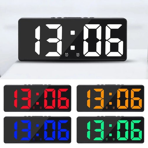 Reloj despertador digital con control de voz Pantalla LED de 17 cm Superficie de espejo 5 niveles de brillo Alimentación USB 12/24H Modo
