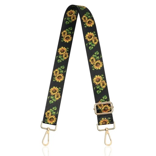 Rem til taske 80–140 x 3,8 cm Sort rem med gule solsikker Justerbar erstatnings crossbody rem til taske